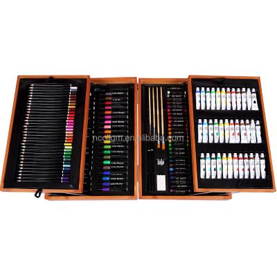 China Portable Case High Quality Children's Painting Set 174pcs Art Painting Play Brush With Wooden Case Children's Painting Gift Art Set for sale