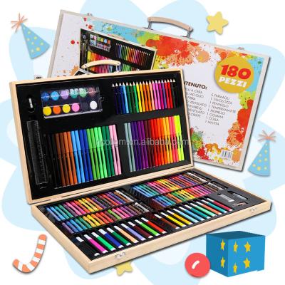 China AURORA Supplier 180PCS Portable Professional Wooden Case Box Painting Kids Drawing Art Coloring Set In Wooden Case For Kids for sale