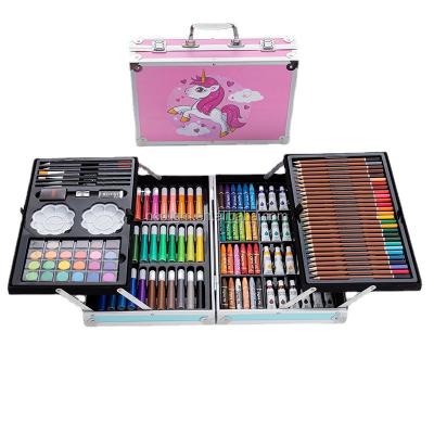 China 2023 Portable Non-toxic145pcs Deluxe Portable Art Drawing Set with Aluminum Case for Kids Painting Art Paint Brush Art Coloring Set for sale