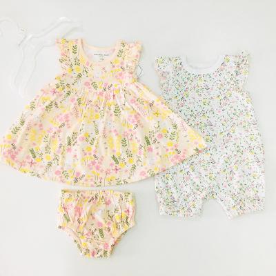 China Antibacterial Cotton 3 PCS Dress Panties and Frog Clothes Sets Outfits Baby Toddler Girl Boutique Clothing Sets Summer for sale