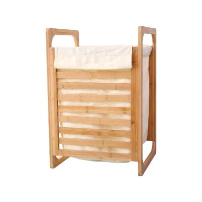 China Removeable Bags Bamboo Wooden Laundry Hamper Storage Organizer with Removable Fabric Lining for Laundry Room, Bathroom, Bedroom Laundry Hamper for sale