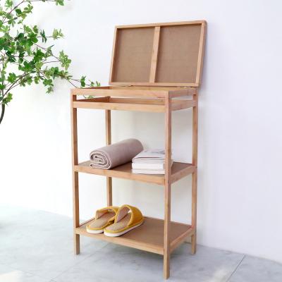 China Minimalist Bamboo Laundry Bathroom Storage Shelf Rack Basket for sale