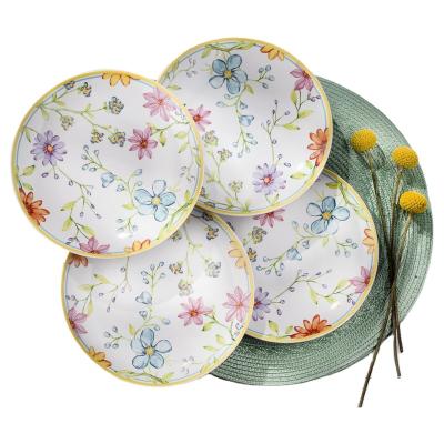 China Sustainable Euro Ceramic Dinnerware Set 16 Piece Stoneware Set For 4 Watercolor Floral Design Dinner Appetizer Dish Soup Cereal Bowl Mug for sale