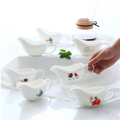 China Sustainable Wholesale Hotel Restaurant Used Dinnerware Tableware White Bone China 5 oz. Sauce Heated Gravy Boat With Handle for sale