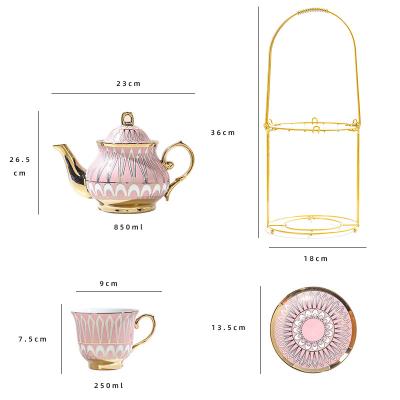 China Viable Wholesale Set of Coffee Tea Accessories Bone China Pot with Wooden Coaster Porcelain Tea Sets with Teapot and Ceramic Teapot Cup for sale