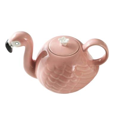 China Viable Portable Teapot Pottery 3d Animal Flamingos Bird Teapot for sale