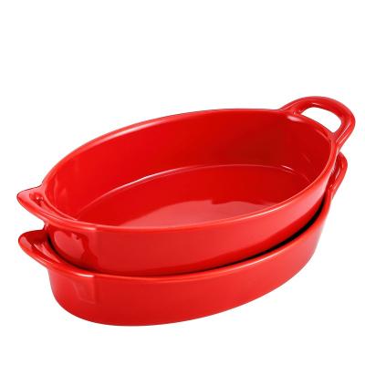 China Sustainable Ceramic Oval Pie Pan For Baking Deep And Fluted Dish For Dish Set Ceramic Casserole Baking Dish Set For Baking Cake for sale