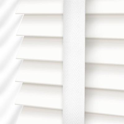 China Minimalist 50mm White Wood Slat Somfy Motorized Window Shutter Wood Blinds for sale