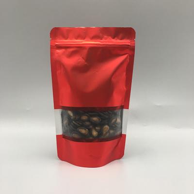 China Customized High Quality Recyclable Pouch Aluminum Foil Red Stand Up Ziplock Bag With Clear Window for sale