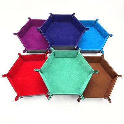 China New 2022 Viable Wholesale New Double Sided Folding PU Leather Soft Leather Tray Hexagon Game Storage Tray for sale