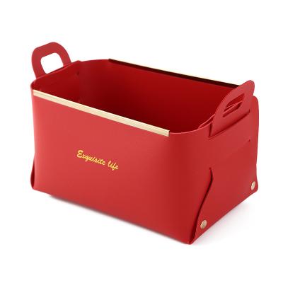 China New 2022 Viable Storage Bags Basket Tray Organizer Luxury Leather Foldable Storage Basket For Home Decor for sale