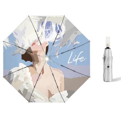 China Umbrellas Men Gift Umbrella 3-Folding Rain Fashion Portable Female Silver Coating Parasol Contemporary Automatic Windproof Women Umbrellas for sale