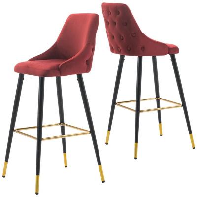 China Modern Velvet Metal Legs Bar Stool High Bar Stool Gold RED CHAIR Counter Modern for sale