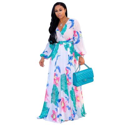 China New fashion women summer beach chiffon high quality long dress maxi dress ethnic anti-static print dress for sale