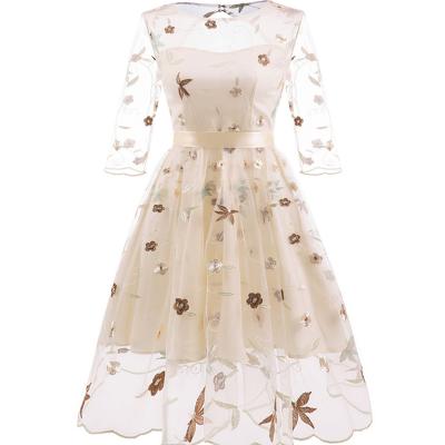 China Autumn/Winter Explosive Women's Dress Retro Style Lace Embroidery Puffy Lady Anti-static Elegant Formal Dress for sale