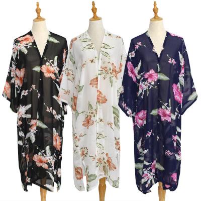 Китай Girls New Pattern Floral Women Beach Wear Shawls Summer Spring Beach Chiffon Bordered Shawl Custom Printed Poncho Shawl Cover Up продается