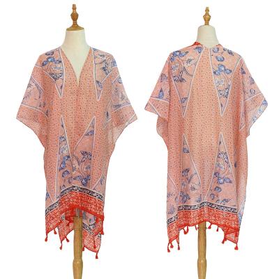 China Custom Made Multiple Styles Poncho Shawl Fashion Cover Up Poncho Women Summer Spring Pink High Quality Squishy Floral Print Shawls for sale