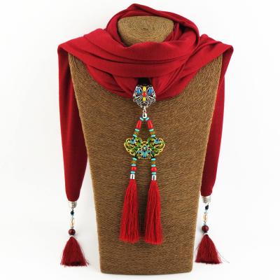 China Hot Selling Fashion Style Chiffon Scarf Design Ethnic AlloyJewelry Colorful Squishy Pendant Necklace Scarves for sale