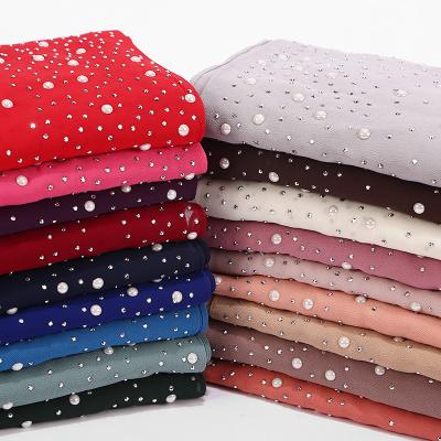 China NEW Style Chiffon Factory Price Pearl Piercing Chiffon Scarf Women Female Simple Muslim Hijab Scarf For 20 Colors for sale