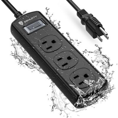 China Convenient Safety FCC/ETL Approved 6FT Length Black Color Power Strip US Standard Splash Extension Waterproof Plug for sale