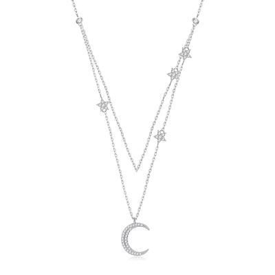 China FASHIONABLE pure silver simple fashion double moon zircon necklace romantic silver necklace S925 for sale