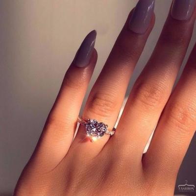 China Wholesale CLASSIC Exquisite Heart Shaped Zircon Wedding Love Fine Pave Setting Diamond Finger Ring For Women for sale