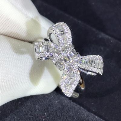 China CLASSIC 925 Sterling Silver Luxury Bowknot Diamond Engagement Rings For Women Exaggerate Diamond Party Gifts for sale