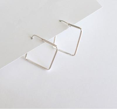 China S925 CLASSIC silver Korean edition personality minimalist geometric square earrings for sale