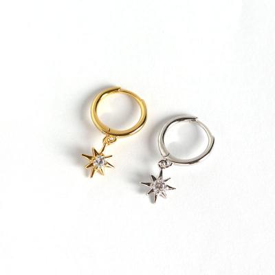 China TRENDY S925 Sterling Silver INS Stars Inset With Small Diamond Sun Earring Loop for sale