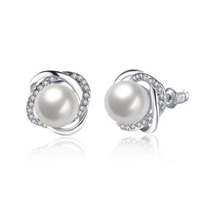 China Wholesale BOHEMIA Stud Pearl Earring Korea Style Lady Crystal Earrings In Silver Plating Fashion Jewelry for sale