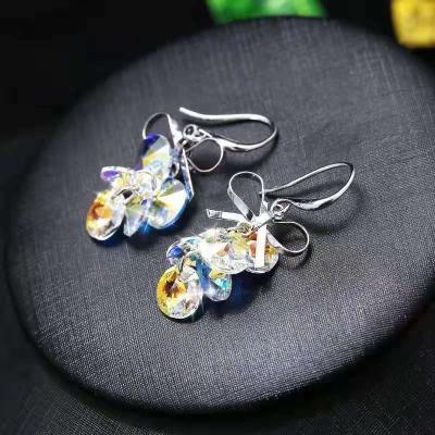 China TRENDY 925 Sterling Silver Crystal Earrings For Women Bowknot Sparkling Simple Earring Fashion Jewelry for sale