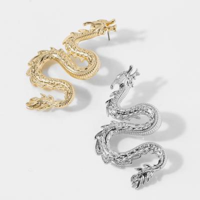 China Trendy Fashion Silver and Gold Dragon Stud Earrings For Party Brand Earrings Handmade Jewelry For Women for sale