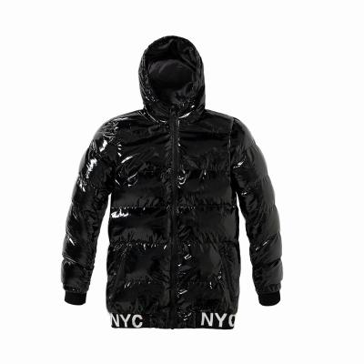 China Sustainable Black Custom Boy's Winter Padded Warm Windproof, Rainproof And Dirt-Resistant Shiny Jacket Coat for sale