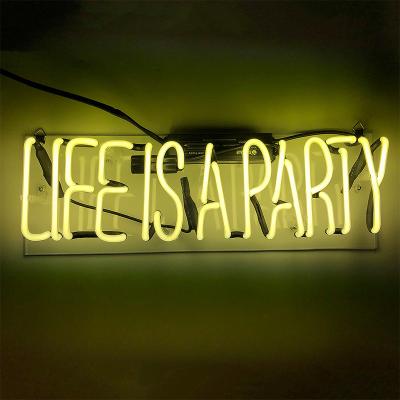 China Easy Install Custom Acrylic Glass Neon Signs Life Is A Party Letters For Home Decoration Art Led Neon Lights for sale