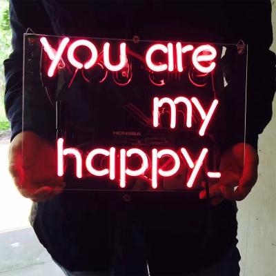 China Free Factory Wholesale Easy Install Customs Lead Wall Mounted Neon Light Sign You Are My Happy Love Letters Glass Neon Signs for sale