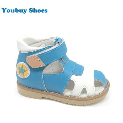 China Cute Closed Toe Leather Boys Girls Fashion Summer Medical Sports Kids Sandal Light Blue Flat Orthopedic Shoes for Babies Toddlers for sale