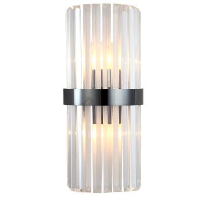 China Modern Design Modern Home Lamp Stainless Steel Black Bedside Lights Luxury Crystal Wall Lamp for sale