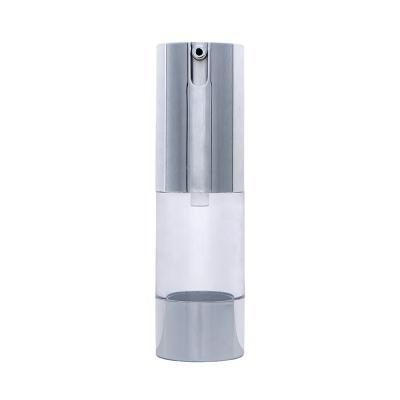 China Cosmetic Bottle Shiny Silver Airless Refillable Refillable Cosmetic Packaging Spray Pump Airless Bottle With Aluminum Cap for sale