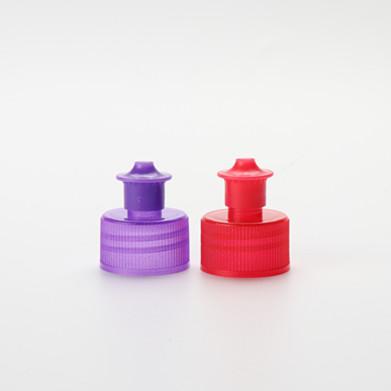 China 28/410 Colored PP Body Lotion Cap Non Refillable Plastic Push-Pull Cap For Bottle for sale