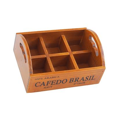 China Retro Six-grid Wooden Portable Storage Box Home Cosmetics Sundries Desktop Storage Finishing Wooden Box for sale