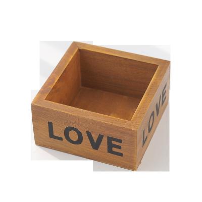 China Square Storage Box Wooden Box Retro Love Multifunctional Small Desktop Sundries Finishing Storage Box for sale