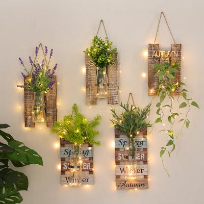 China Minimalist High Quality Seasonal Wooden Home Plant Bookstore Cafe Hydroponic Wall Hanging Vase for sale