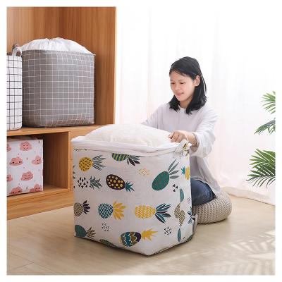 China Cute Sustainable 100L Cotton Canvas Bags Foldable Handle Laundry Quilt Storage Bag Clothes Storage Drawstring Basket for sale