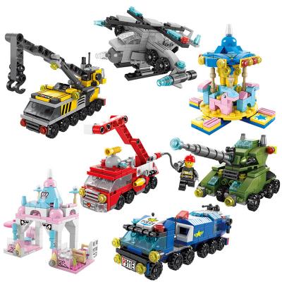 China 6 in 1 firefighting construction toy children's building blocks promotional six bridge in fire truck children's building blocks for sale