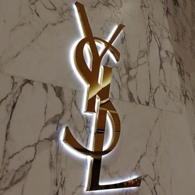 China Luxurious 3D Mirror Letter Gold Stainless Steel Signage Business Logo Wall Luminous Advertising Signs With Acrylic for sale