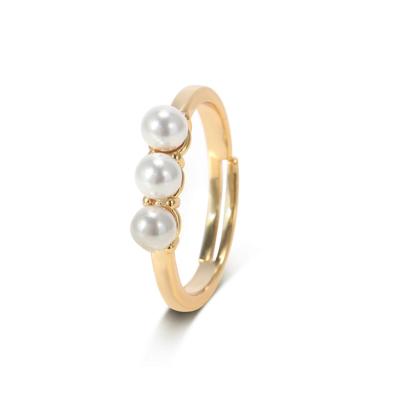 China Wholesale Trendy Wuzhou Jewelry Fashion Sale Women Jewelry Gold Plated Pearl Adjustable Rings LS for sale