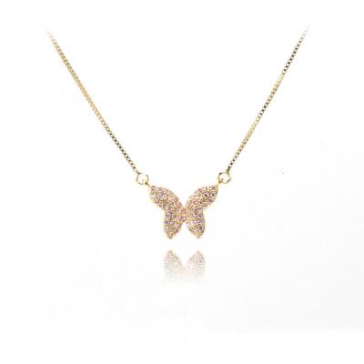 China FASHIONABLE Necklace Wholesale Pink Zirconia Silver Gold Jewelry Wuzhou LS Crystal Butterfly Pendant Necklace for sale