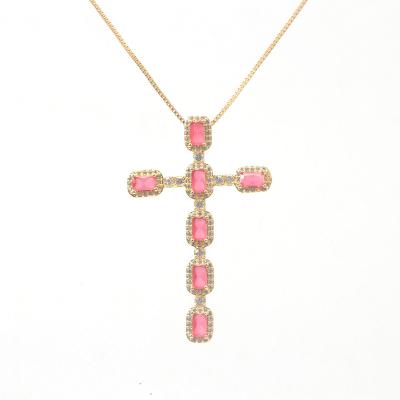 China FASHIONABLE Jewelry Wholesale Gold CZ Cross Style CZ Octangle Jewelry Wuzhou LS Pendant Necklace for sale