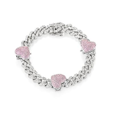 China Wholesale Fashion Wuzhou LS Jewelry Fashion Hip Hop Jewelry Iced Out Pink Heart Link Chain Cuban Anklet for sale