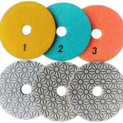 China 4 Inch Diamond 3 Stage Super Quality Wet Polishing Wet Polish Pad For Granite Marble for sale